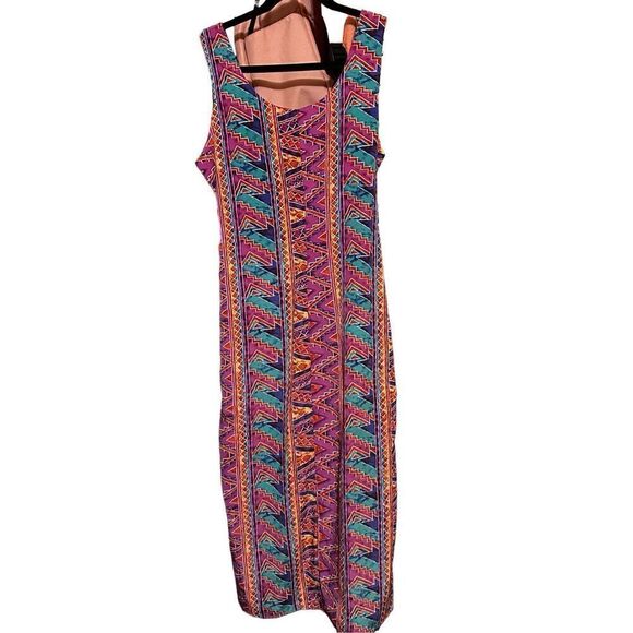 Vintage 90s La Belle Aztec Print Midi Dress Purple Magenta Boho Sz M Boho Indie - Picture 4 of 8